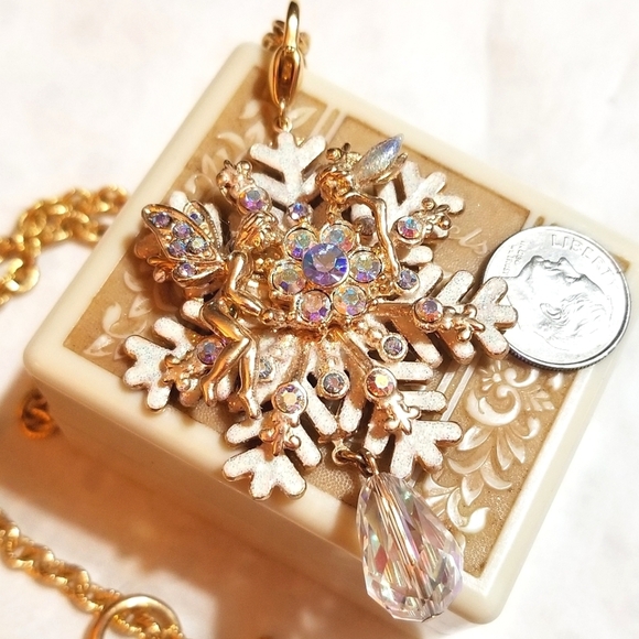 KIRK'S FOLLY Christmas Snowflake Crystal Enamel VTG Necklace - Picture 4 of 7